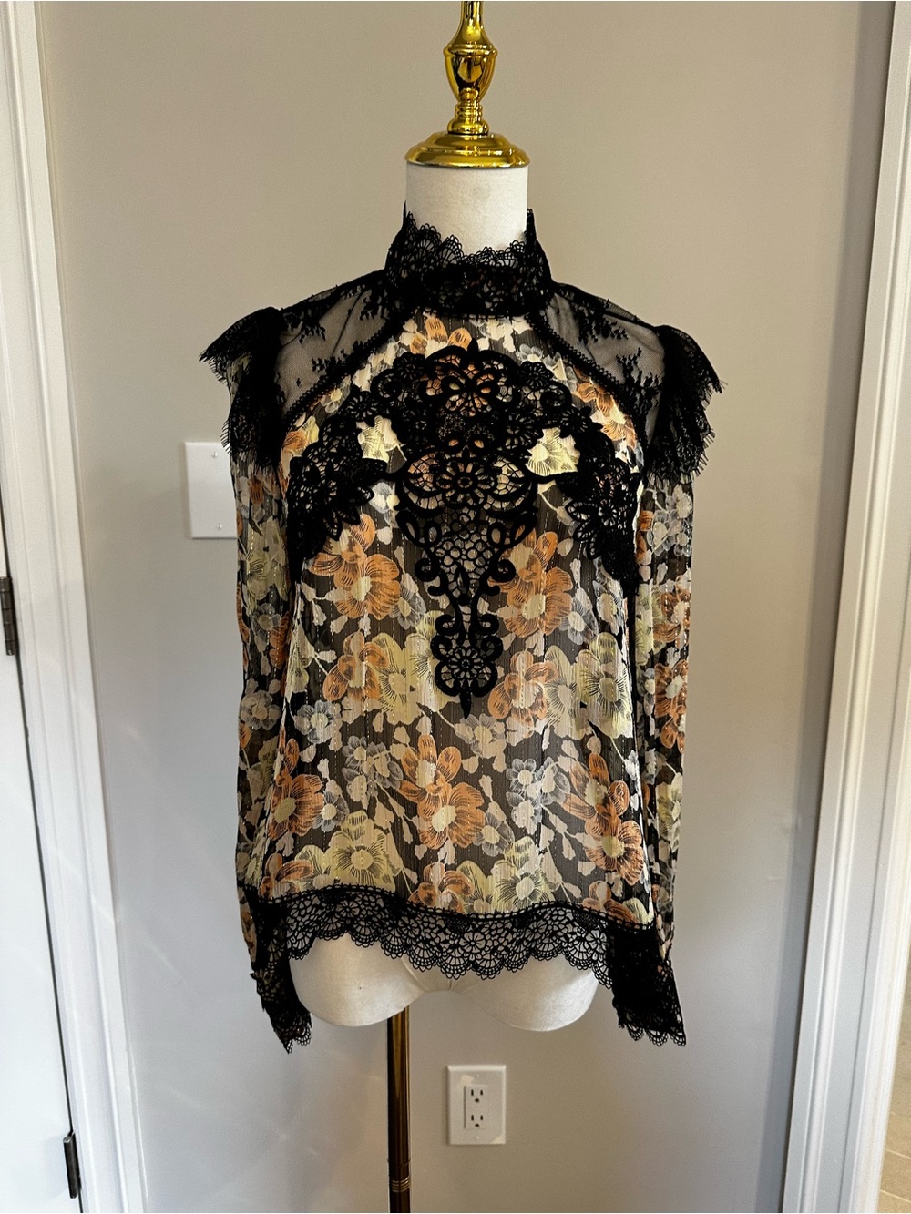 The Kooples Black Sheer Floral Lace Blouse - Picture 1 of 7